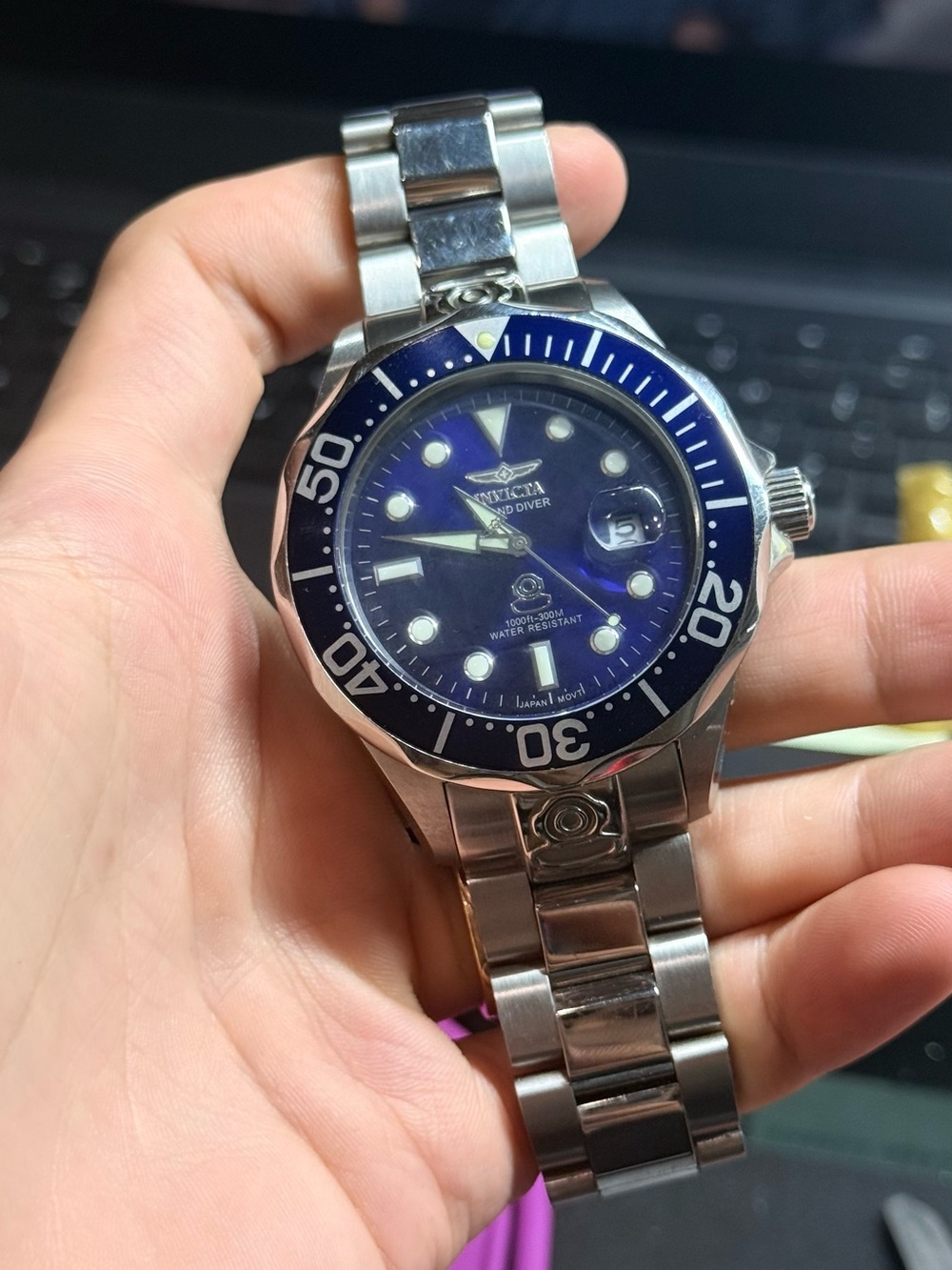Invicta GRAND DIVER Watch with Blue Dial and Bezel